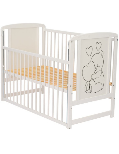 BN-QMTIMH12CM03AL,Qmini - Patut din lemn Timmi Heart 120x60 cm, Cu laterala culisanta, Din lemn de pin si mdf, Stabil si reziste