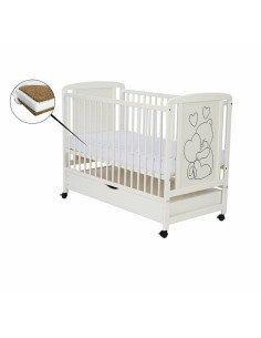 BN-QMTIMH8CM02AL,Qmini - Patut din lemn Timmi Heart 120x60 cm, Cu sertar, Din lemn de pin si mdf, Stabil si rezistent, Inaltime  2