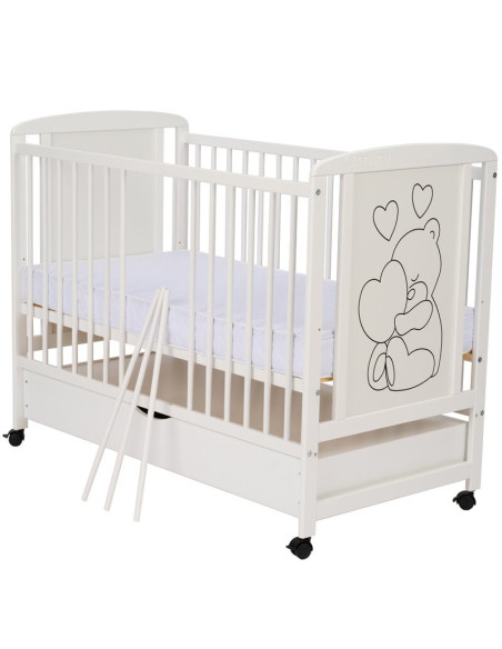 BN-QMTIMH8CM02AL,Qmini - Patut din lemn Timmi Heart 120x60 cm, Cu sertar, Din lemn de pin si mdf, Stabil si rezistent, Inaltime 