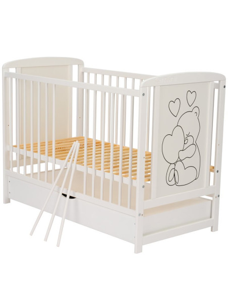 BN-QMTIMH8CM02AL,Qmini - Patut din lemn Timmi Heart 120x60 cm, Cu sertar, Din lemn de pin si mdf, Stabil si rezistent, Inaltime 