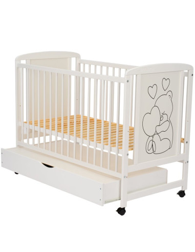 BN-QMTIMH8CM02AL,Qmini - Patut din lemn Timmi Heart 120x60 cm, Cu sertar, Din lemn de pin si mdf, Stabil si rezistent, Inaltime 