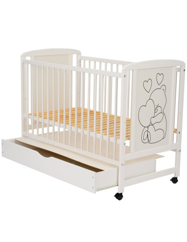 BN-QMTIMH8CM02AL,Qmini - Patut din lemn Timmi Heart 120x60 cm, Cu sertar, Din lemn de pin si mdf, Stabil si rezistent, Inaltime 