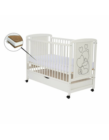 BN-QMTIMH10CM02AL,Qmini - Patut din lemn Timmi Heart 120x60 cm, Cu sertar, Din lemn de pin si mdf, Stabil si rezistent, Inaltime