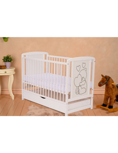 BN-QMTIMH10CM02AL,Qmini - Patut din lemn Timmi Heart 120x60 cm, Cu sertar, Din lemn de pin si mdf, Stabil si rezistent, Inaltime