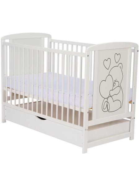 BN-QMTIMH10CM02AL,Qmini - Patut din lemn Timmi Heart 120x60 cm, Cu sertar, Din lemn de pin si mdf, Stabil si rezistent, Inaltime