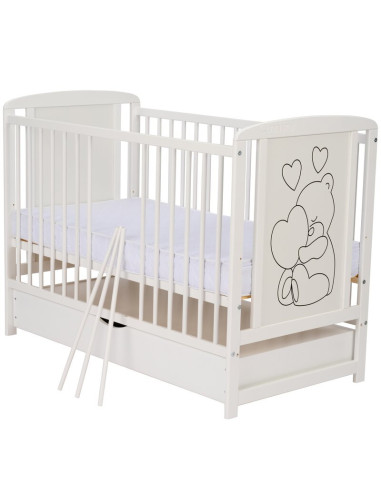 BN-QMTIMH10CM02AL,Qmini - Patut din lemn Timmi Heart 120x60 cm, Cu sertar, Din lemn de pin si mdf, Stabil si rezistent, Inaltime