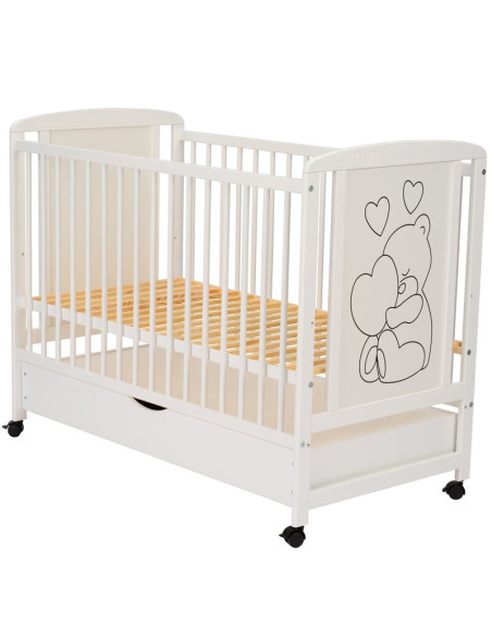 BN-QMTIMH10CM02AL,Qmini - Patut din lemn Timmi Heart 120x60 cm, Cu sertar, Din lemn de pin si mdf, Stabil si rezistent, Inaltime