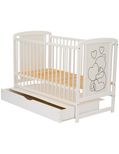 BN-QMTIMH10CM02AL,Qmini - Patut din lemn Timmi Heart 120x60 cm, Cu sertar, Din lemn de pin si mdf, Stabil si rezistent, Inaltime