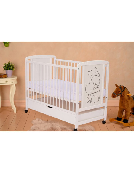BN-QMTIMH12CM02AL,Qmini - Patut din lemn Timmi Heart 120x60 cm, Cu sertar, Din lemn de pin si mdf, Stabil si rezistent, Inaltime