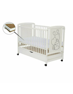 BN-QMTIMH12CM02AL,Qmini - Patut din lemn Timmi Heart 120x60 cm, Cu sertar, Din lemn de pin si mdf, Stabil si rezistent, Inaltime 2