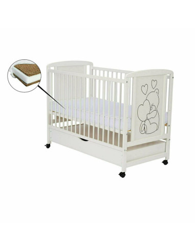 BN-QMTIMH12CM02AL,Qmini - Patut din lemn Timmi Heart 120x60 cm, Cu sertar, Din lemn de pin si mdf, Stabil si rezistent, Inaltime