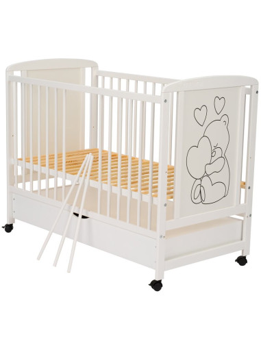 BN-QMTIMH12CM02AL,Qmini - Patut din lemn Timmi Heart 120x60 cm, Cu sertar, Din lemn de pin si mdf, Stabil si rezistent, Inaltime