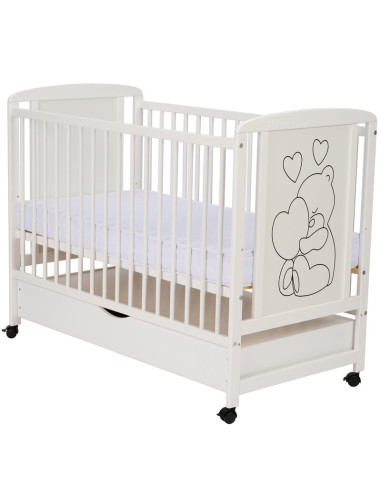BN-QMTIMH12CM02AL,Qmini - Patut din lemn Timmi Heart 120x60 cm, Cu sertar, Din lemn de pin si mdf, Stabil si rezistent, Inaltime