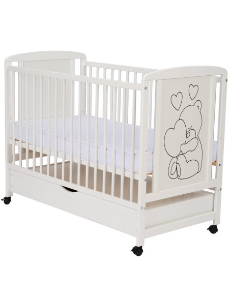 BN-QMTIMH12CM02AL,Qmini - Patut din lemn Timmi Heart 120x60 cm, Cu sertar, Din lemn de pin si mdf, Stabil si rezistent, Inaltime