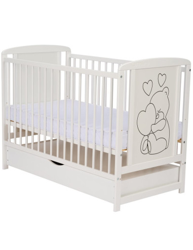 BN-QMTIMH12CM02AL,Qmini - Patut din lemn Timmi Heart 120x60 cm, Cu sertar, Din lemn de pin si mdf, Stabil si rezistent, Inaltime