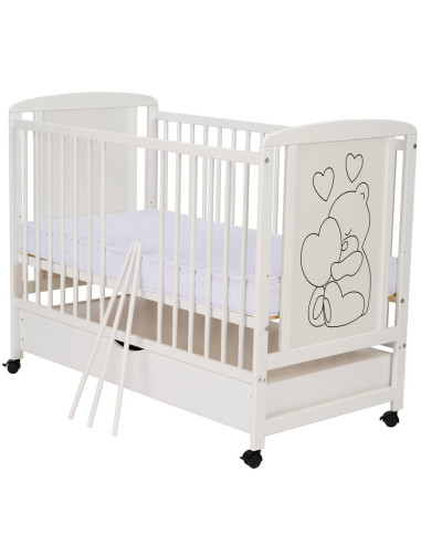 BN-QMTIMH12CM02AL,Qmini - Patut din lemn Timmi Heart 120x60 cm, Cu sertar, Din lemn de pin si mdf, Stabil si rezistent, Inaltime
