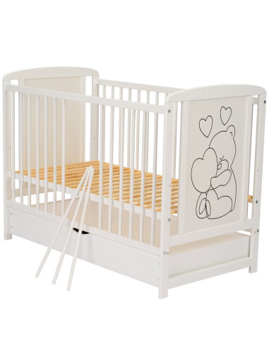 BN-QMTIMH12CM02AL,Qmini - Patut din lemn Timmi Heart 120x60 cm, Cu sertar, Din lemn de pin si mdf, Stabil si rezistent, Inaltime