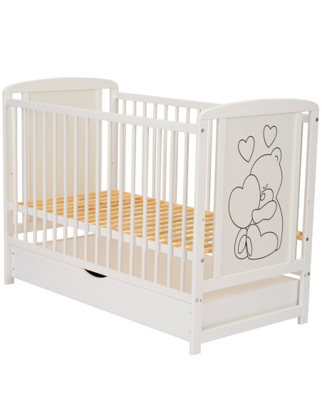 BN-QMTIMH12CM02AL,Qmini - Patut din lemn Timmi Heart 120x60 cm, Cu sertar, Din lemn de pin si mdf, Stabil si rezistent, Inaltime