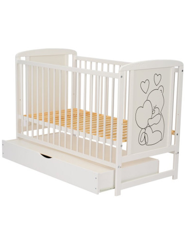 BN-QMTIMH12CM02AL,Qmini - Patut din lemn Timmi Heart 120x60 cm, Cu sertar, Din lemn de pin si mdf, Stabil si rezistent, Inaltime