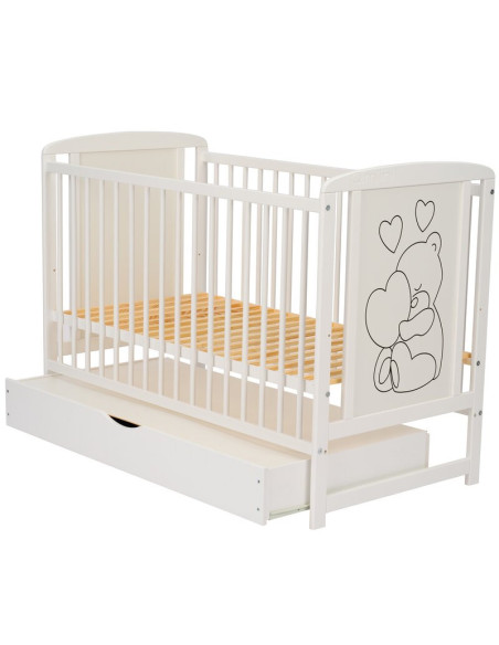 BN-QMTIMH12CM02AL,Qmini - Patut din lemn Timmi Heart 120x60 cm, Cu sertar, Din lemn de pin si mdf, Stabil si rezistent, Inaltime