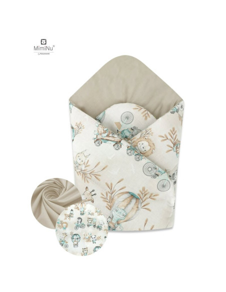BN-6426972009980,MimiNu - Paturica de infasat cu doua fete, Cu multiple utilizari, Cu inchidere arici velcro, Dimensiune 75x75 c