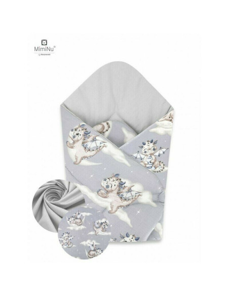 BN-6426972009997,MimiNu - Paturica de infasat cu doua fete, Cu multiple utilizari, Cu inchidere arici velcro, Dimensiune 75x75 c