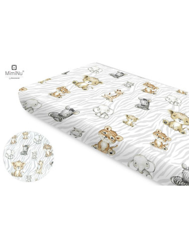 BN-6426972009751,MimiNu - Cearceaf cu elastic, Din bumbac certificat Oeko Tex Standard 100, Pentru pat 160x80 cm, Safari Natural