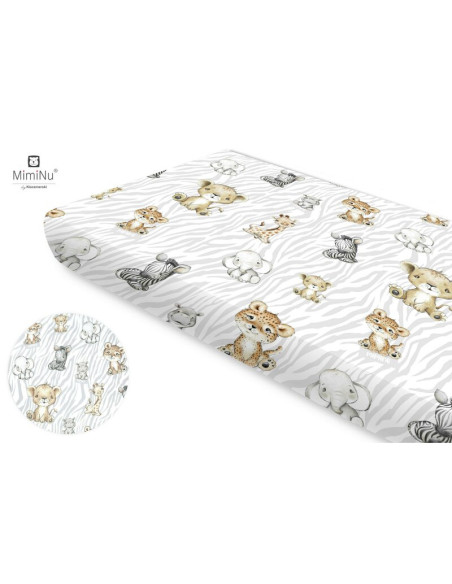 BN-6426972009751,MimiNu - Cearceaf cu elastic, Din bumbac certificat Oeko Tex Standard 100, Pentru pat 160x80 cm, Safari Natural