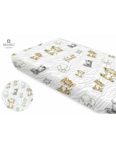 BN-6426972009751,MimiNu - Cearceaf cu elastic, Din bumbac certificat Oeko Tex Standard 100, Pentru pat 160x80 cm, Safari Natural