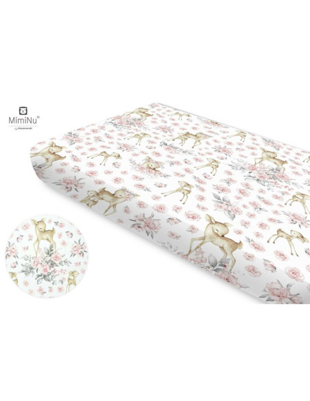 BN-6426972009768,MimiNu - Cearceaf cu elastic, Din bumbac certificat Oeko Tex Standard 100, Pentru pat 160x80 cm, Sweet Deer Pin