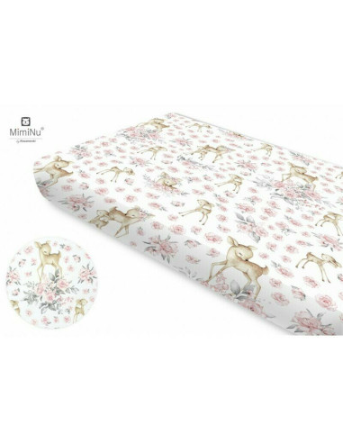 BN-6426972009768,MimiNu - Cearceaf cu elastic, Din bumbac certificat Oeko Tex Standard 100, Pentru pat 160x80 cm, Sweet Deer Pin