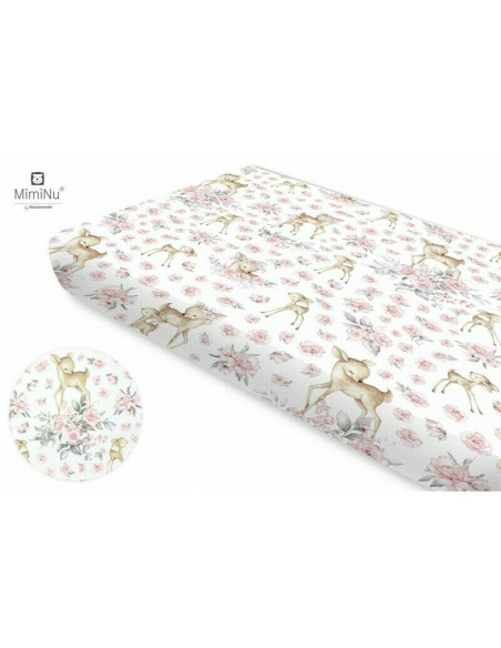 BN-6426972009768,MimiNu - Cearceaf cu elastic, Din bumbac certificat Oeko Tex Standard 100, Pentru pat 160x80 cm, Sweet Deer Pin