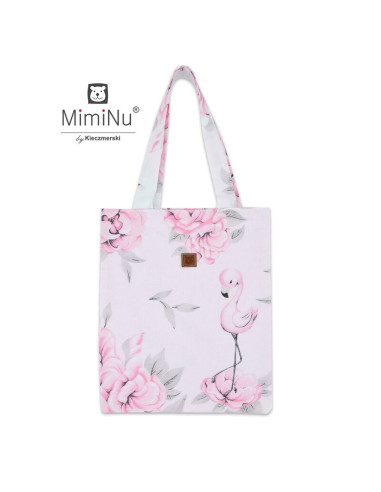BN-6426972010023,MimiNu - Sacosa textila Mini, Pentru fetite, 24x30 cm, Din bumbac certificat Oeko Tex Standard 100, Peonie Pink