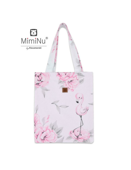 BN-6426972010023,MimiNu - Sacosa textila Mini, Pentru fetite, 24x30 cm, Din bumbac certificat Oeko Tex Standard 100, Peonie Pink