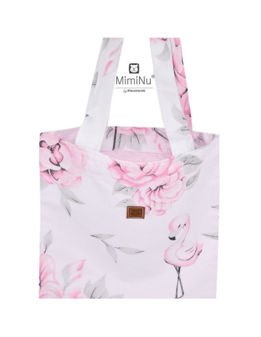 BN-6426972010023,MimiNu - Sacosa textila Mini, Pentru fetite, 24x30 cm, Din bumbac certificat Oeko Tex Standard 100, Peonie Pink