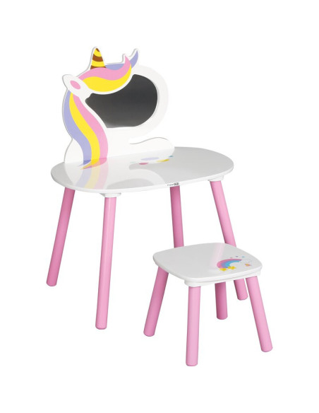 BN-40420,Set de toaleta pentru copii, Unicorn, Cu masuta si scaun din lemn, FreeON, White/Pink