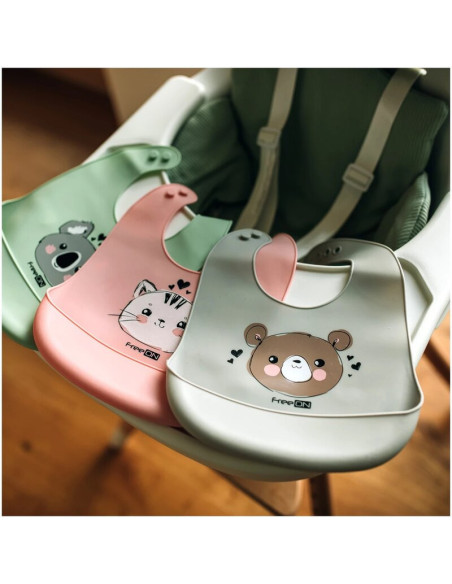 BN-39456,Baveta moale, Din silicon fara BPA, Cu buzunar, FreeON, 31 x 24 cm, Cat Pink