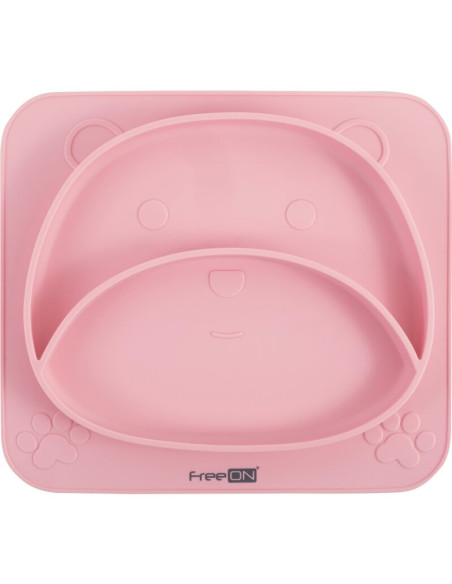 BN-39692,Farfurie compartimentata din silicon fara BPA, FreeON, 26 x 23 x 2.6 cm, Teddy Bear Pink