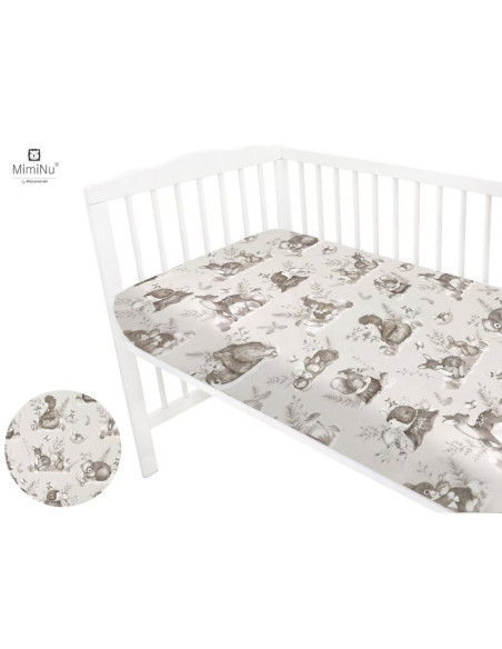 BN-6426972010191,MimiNu - Cearceaf cu elastic pentru patut 120X60 cm, Din bumbac certificat Oeko Tex Standard 100, Design, Calm 