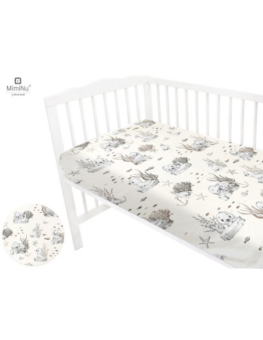 BN-6426972010214,MimiNu - Cearceaf cu elastic pentru patut 120X60 cm, Din bumbac certificat Oeko Tex Standard 100, Design, Seal 