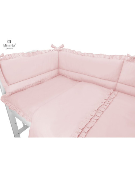 BN-6426972010412,MimiNu - Lenjerie patut 3 piese, Cu volanase, Cu protectie laterala, Din bumbac certificat Oeko Tex Standard 10