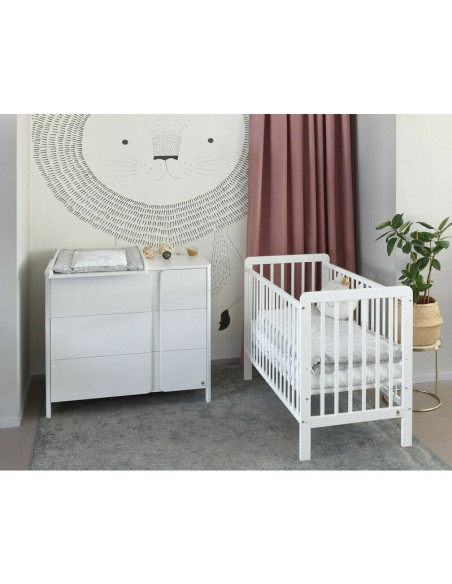 BN-YappyUno_white,Patut YappyUno din lemn, Cu suport pentru saltea reglabil, YappyKids, 120x60 cm, Alb