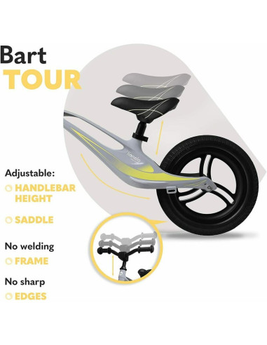 BN-LOE-BART_TOUR_GREY_STONE,Lionelo - Bicicleta usoara Bart Tour, Fara pedale, Cu cadru din magneziu, Cu ghidon si sa reglabile,