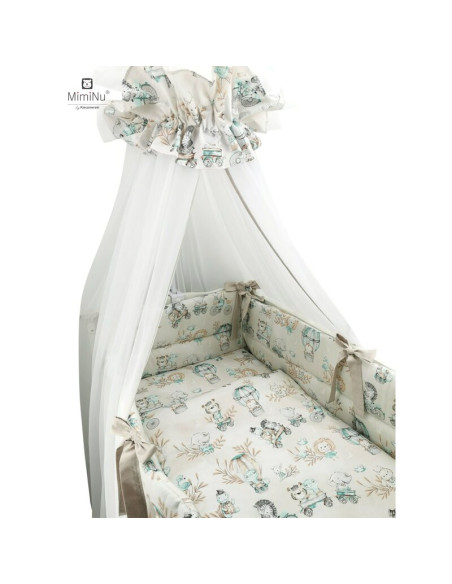 BN-6426972010443,MimiNu - Set lenjerie patut 8 piese, Cu baldachin cu fundita 400 x 170 cm, Din bumbac certificat Oeko Tex Stand