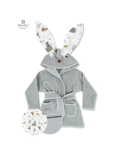 BN-6426972010535,MimiNu - Halat de baie cu urechi 6 - 36 luni, Moale, Cu buzunare, Cu cordon, Din bumbac si thermo fleece, Mater