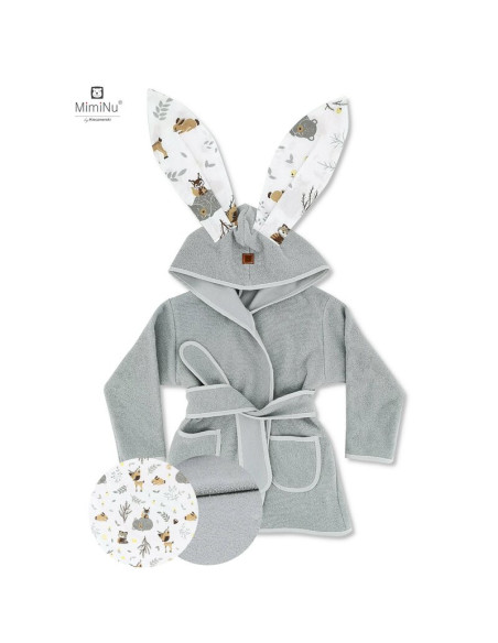 BN-6426972010535,MimiNu - Halat de baie cu urechi 6 - 36 luni, Moale, Cu buzunare, Cu cordon, Din bumbac si thermo fleece, Mater