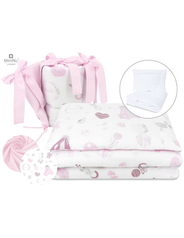 BN-6426972010955,MimiNu - Set lenjerie patut 5 piese, Cu pilota si perna, Din bumbac certificat Oeko Tex Standard 100, Pentru pa