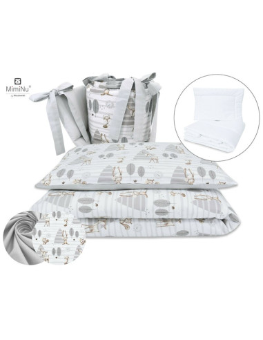 BN-6426972011198,MimiNu - Set lenjerie patut 5 piese, Cu pilota si perna, Din bumbac certificat Oeko Tex Standard 100, Pentru pa