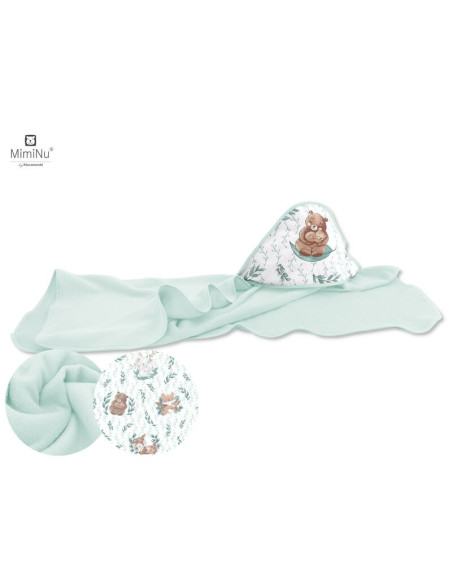 BN-6426972011211,MimiNu - Prosop mare cu gluga, Dimensiune 100x100 cm, Din bumbac si thermo fleece, Materiale certificate Oeko T