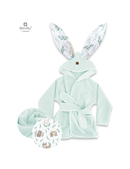 BN-6426972011228,MimiNu - Halat de baie cu urechi 6 - 36 luni, Moale, Cu buzunare, Cu cordon, Din bumbac si thermo fleece, Mater